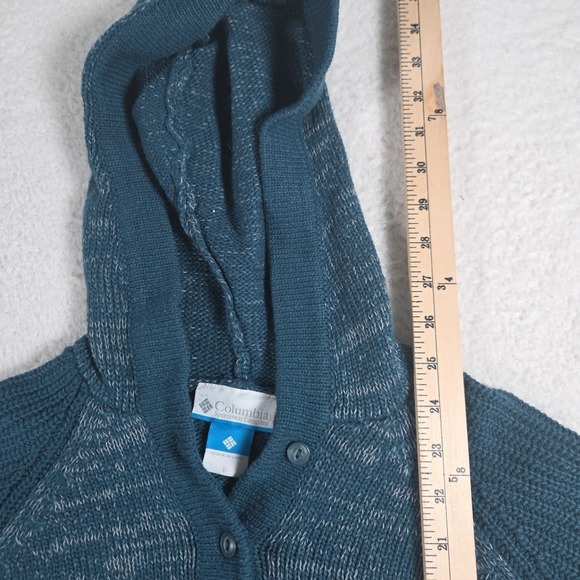 Columbia Women's Hooded Sweater Wool Blend Size Small Green Buttons - Picture 5 of 11